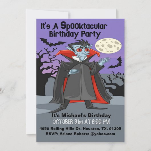 Spooktacular Dracula Birthday Halloween Party Invi Kaart (Voorkant)