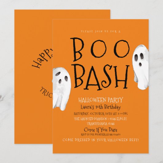 Spooktacular Ghost Birthday Invitation Kaart (Voorkant / Achterkant)