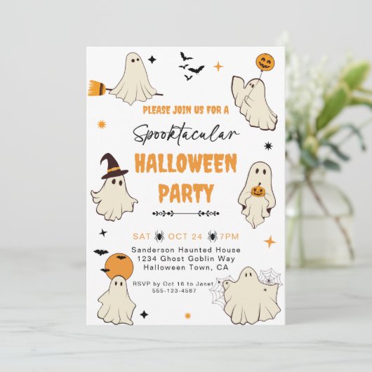 Spooktacular Ghost Halloween Party Kaart (Staand voorkant)
