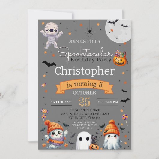 Spooktacular Ghost Oranje Halloween Verjaardagsfee Kaart (Voorkant)