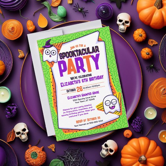 Spooktacular Ghosts Green Anniversaire Invitation