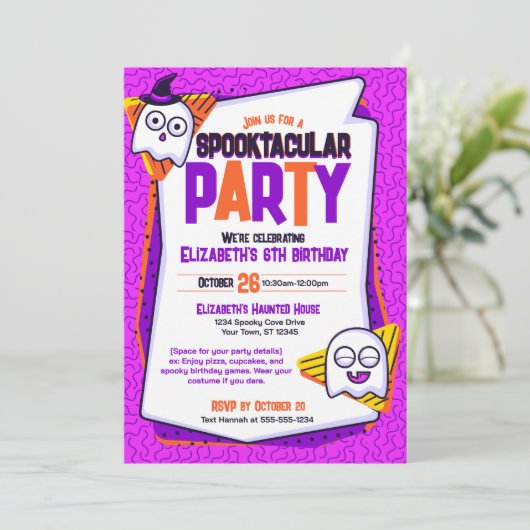 Spooktacular Ghosts Paarse verjaardag Kaart (Staand voorkant)