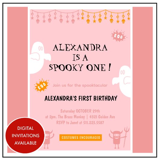 Spooktacular Halloween 1e verjaardag uitnodigingen