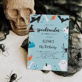 Spooktacular Halloween Birthday Blue Invitation Kaart