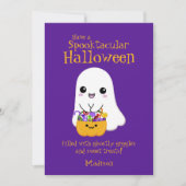 Spooktacular Halloween Leuke Ghost Paarse Feestdagenkaart (Voorkant)