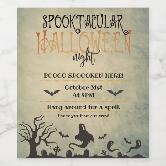 Spooktacular Halloween Night Welkom Wijn Etiket (Enkel label)