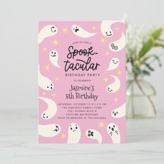 Spooktacular Halloween Roze Geest Verjaardag Kaart (Staand voorkant)