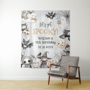 Spooktacular Halloween Schattig Geest Verjaardagsf Wandkleed