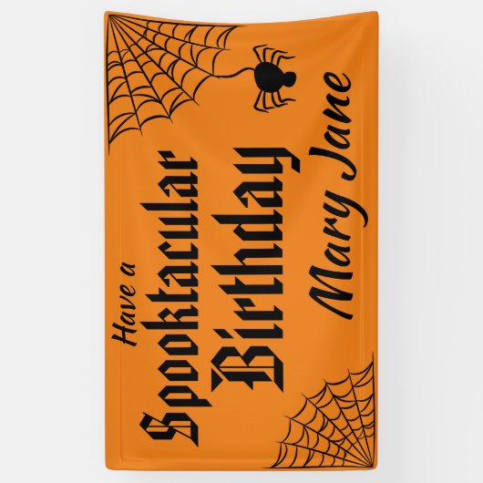 Spooktacular Halloween Spiderweb Birthday Spandoek (Verticaal)