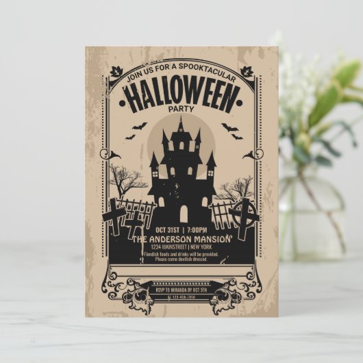  Spooktacular Haunted House Halloween Party Kaart (Staand voorkant)