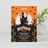 Spooktacular Haunted House Pompoen Halloween Party Kaart (Staand voorkant)