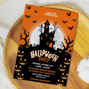Spooktacular Haunted House Pompoen Halloween Party Kaart