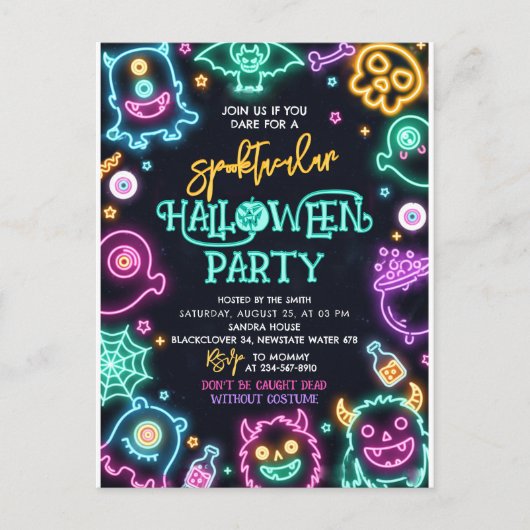 Spooktacular Neon Halloween Invitation Anniversair (Devant)