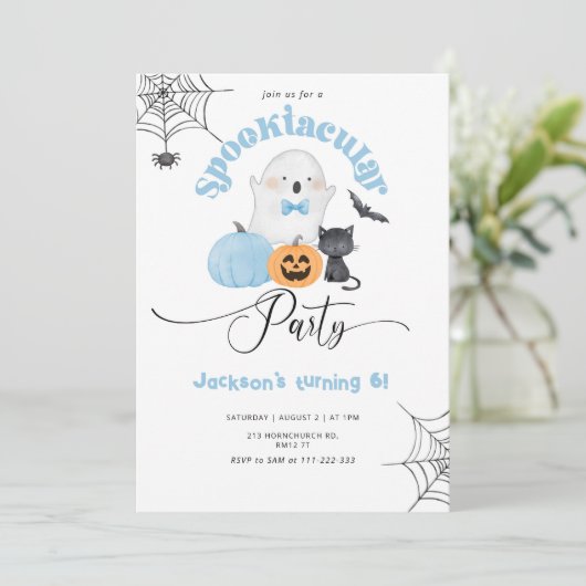 Spooktacular party boy Halloween verjaardag Kaart (Staand voorkant)