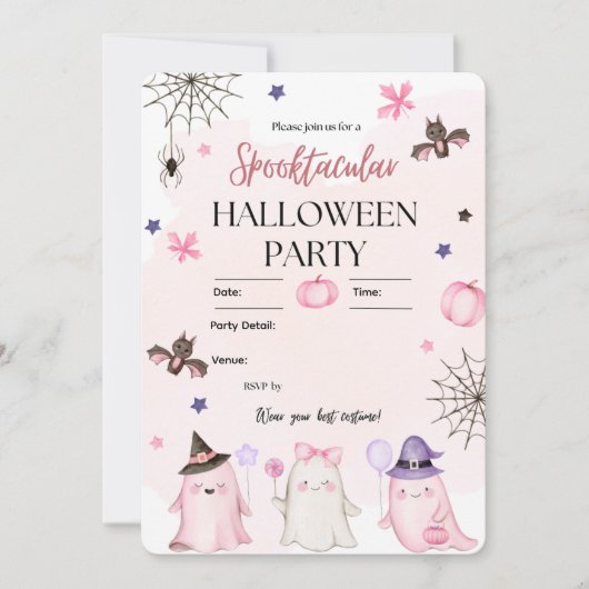 Spooktacular Pastel Cute Ghosts Halloween Party Kaart (Voorkant)
