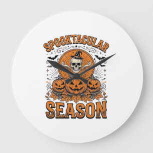 Spooktacular Seizoen Vintage Halloween Schedel Pom Grote Klok