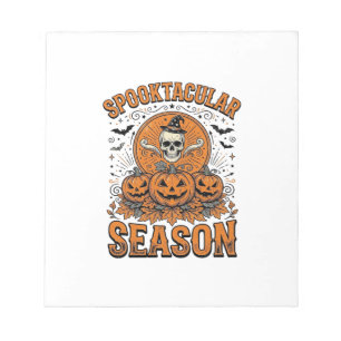 Spooktacular Seizoen Vintage Halloween Schedel Pom Notitieblok