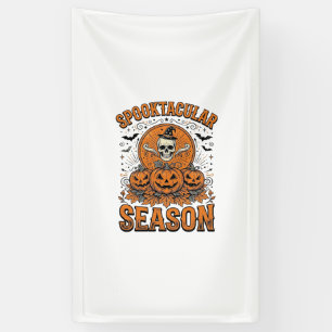 Spooktacular Seizoen Vintage Halloween Schedel Pom Spandoek
