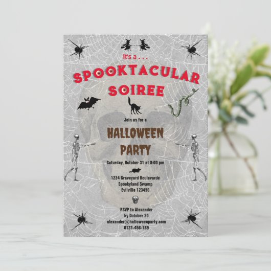Spooktacular Soiree griezelige schedel spinnen Hal Kaart (Staand voorkant)