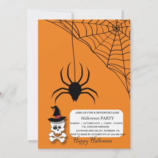 Spooktacular Spider Skull Halloween Party Kaart (Voorkant)