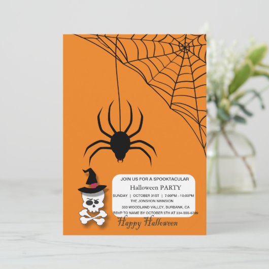 Spooktacular Spider Skull Halloween Party Kaart (Staand voorkant)
