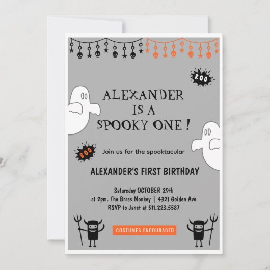 Spooktacular Spooky een Halloween 1e verjaardag Kaart (Voorkant)