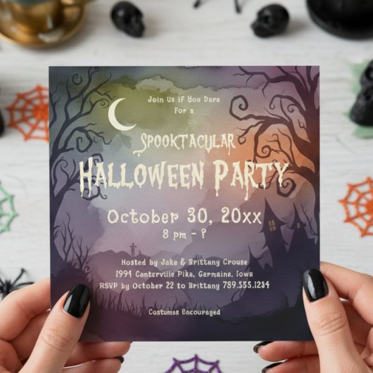 Spooktacular Spooky Moonlit Night Halloween Party Kaart