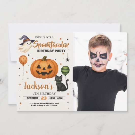 Spooktacular verjaardagsfeestje uitnodiging met fo (Voorkant)