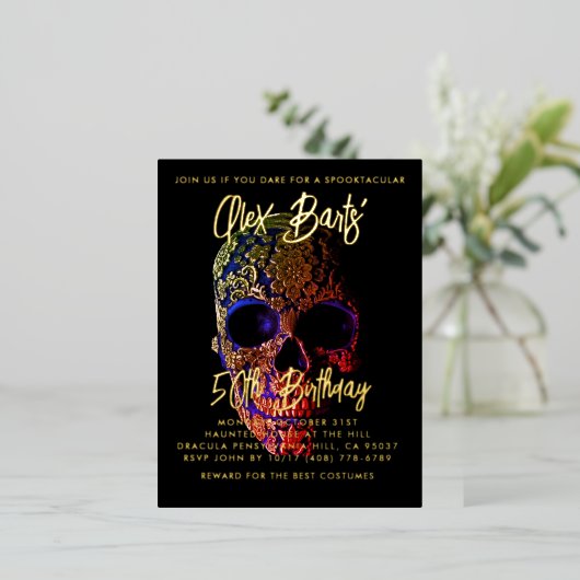 Spooktacular Vijftig 50ste Verjaardag Halloween Folie Uitnodiging Briefkaart (Staand Voorkant)