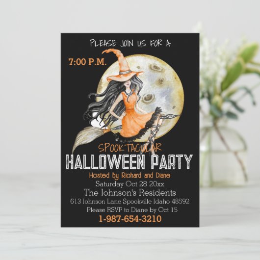 Spooktacular Volle Maan en Heks Halloween Kaart (Staand voorkant)