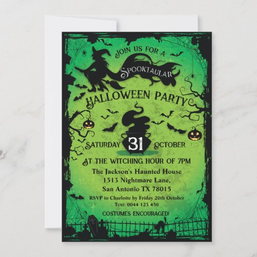 Spooktacular Witch en Bats Halloween Uitnodiging (Voorkant)