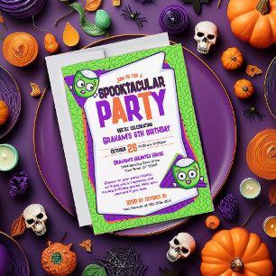 Spooktacular Zombies Green Birthday Invitation Kaart