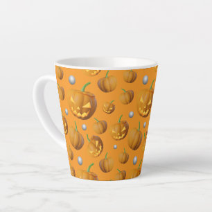 Spooky 3D Jack O'Lantern & Pumpkin Pattern Latte Mok