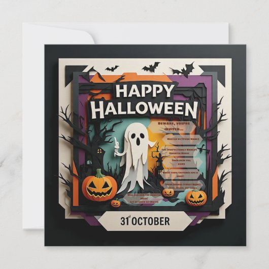 Spooky 3D Paper Cut Halloween Party Invitation (Voorkant)