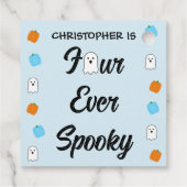 Spooky 4e verjaardag bedankjes labels (Achterkant)