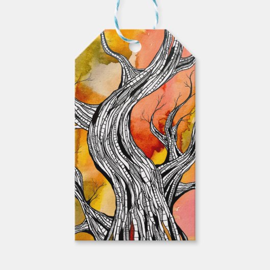 Spooky Abstract Tree Pen Drawing Art Cadeaulabel (Voorkant)