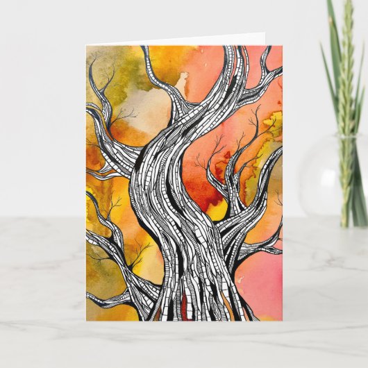 Spooky Abstract Tree Pen Drawing Art Greeting Card Kaart (Voorkant)