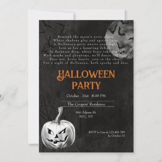 Spooky Adult Creepy Pumpkin Gedicht Halloween Part Kaart (Voorkant)