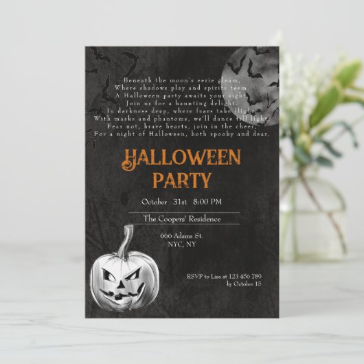 Spooky Adult Creepy Pumpkin Gedicht Halloween Part Kaart (Staand voorkant)