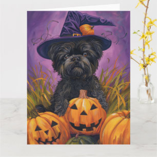 Spooky Affenpinscher Halloween Heks en Pompoen Kaart
