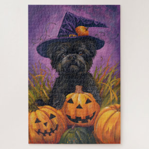 Spooky Affenpinscher Halloween Heks en Pompoen Legpuzzel