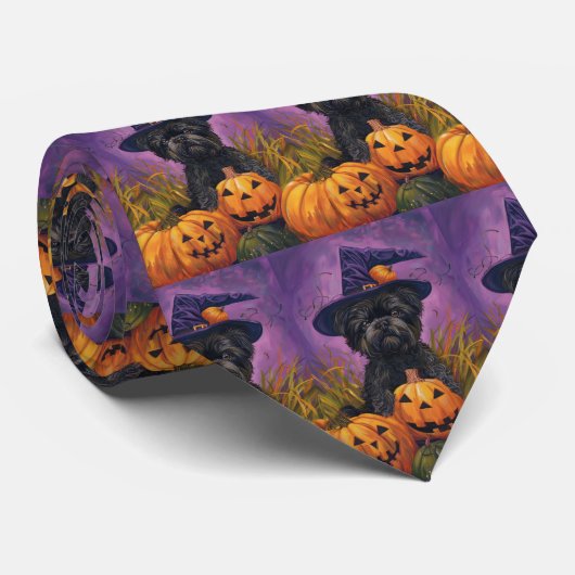 Spooky Affenpinscher Halloween Heks en Pompoen Stropdas (Opgerold)