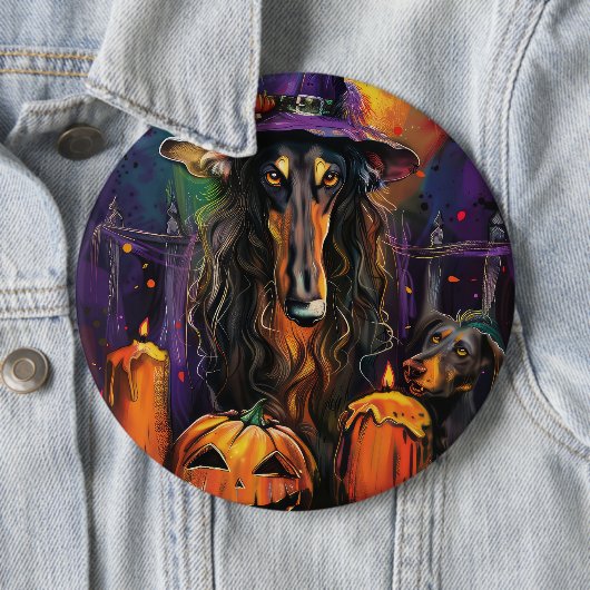 Spooky Afghaanse hond Halloween heks en pompoen Ronde Button 6,0 Cm (In situ)