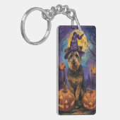 Spooky Airedale Halloween Witch and Pumpkin Sleutelhanger (Voorkant Links)