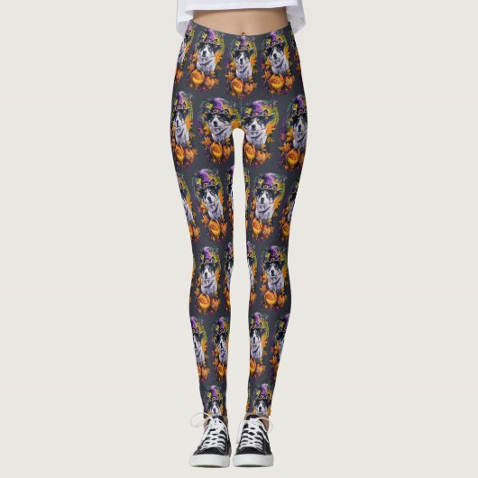 Spooky Akita Halloween Witch & Pumpkin Leggings (Voorkant)