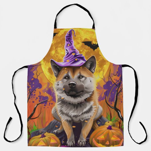 Spooky Akita Halloween Witch & Pumpkin Schort (Voorkant)