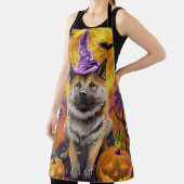 Spooky Akita Halloween Witch & Pumpkin Schort (Insitu)