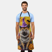 Spooky Akita Halloween Witch & Pumpkin Schort (Gedragen)