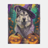 Spooky Alaskan Malamute laat een heks en pompoen t Fleece Deken (Voorkant)