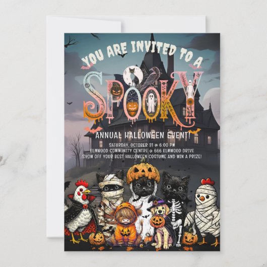 Spooky Animal Costume Party Uitnodiging (Voorkant)